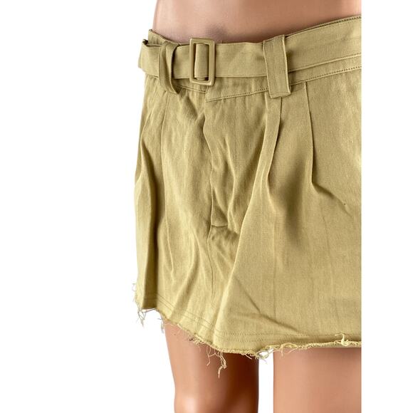 Lioness Women's Tan Belted Mid Waist Pleated Cutoff A Line Mini Skirt Size M - Picture 2 of 6
